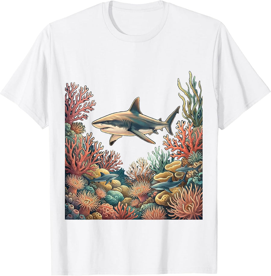 Mommy Shark Elegant Coral Reef Nursery Design T-Shirt - White