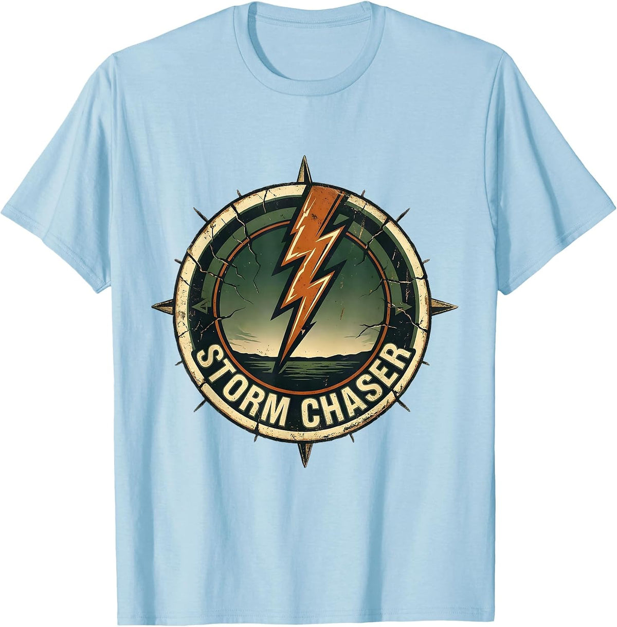 Men's Storm Chaser Vintage Lightning Bolt Graphic Novelty T-Shirt - Baby Blue