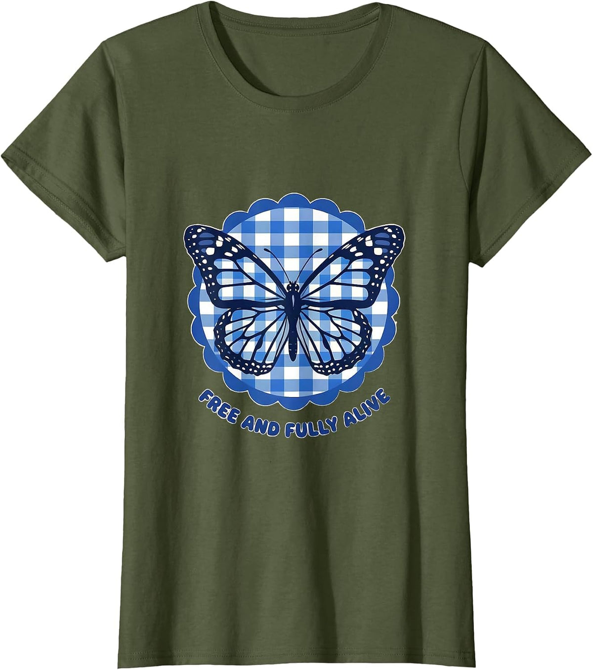 Women's Free and Fully Alive Live Free Graphic Design T-Shirt - Olive Green