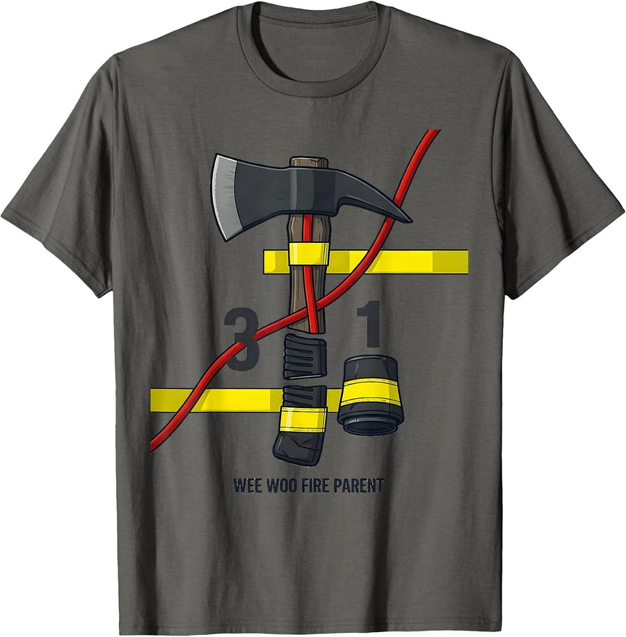 Wee Woo Fire Parent Funny Firefighter Family Humor T-Shirt - Asphalt Grey