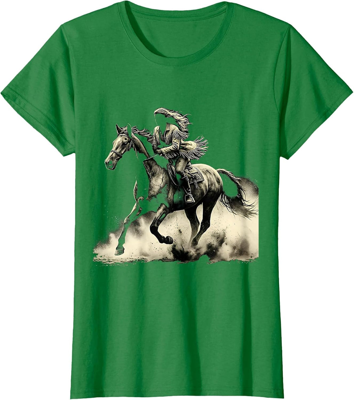 Women's Galloping Horse Desert Dust Rodeo Graphic T-Shirt - Kelly Green