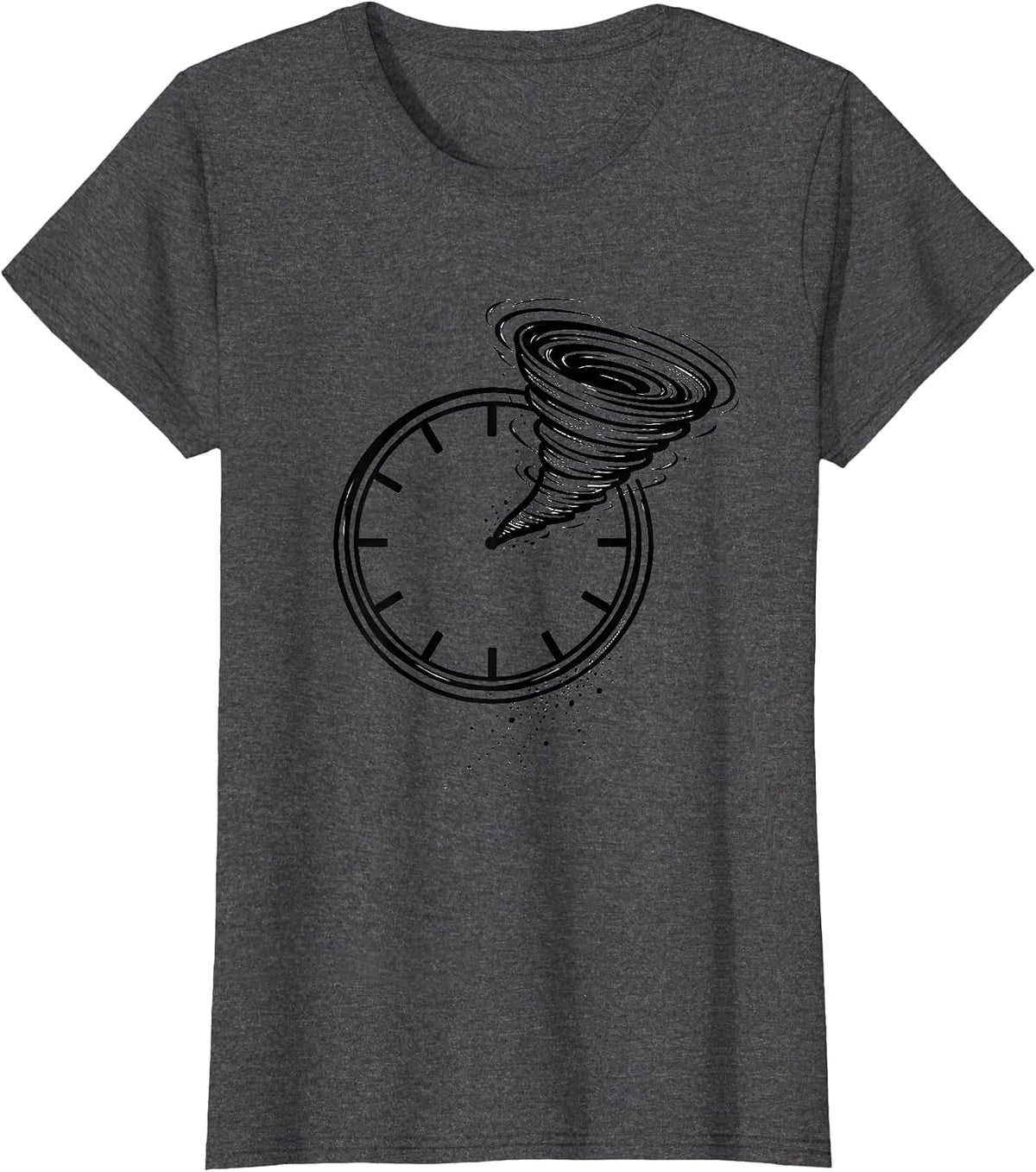Women's Tornado Clock Line Art Storm Chaser Weather Enthusiast T-Shirt - Dark Heather Grey