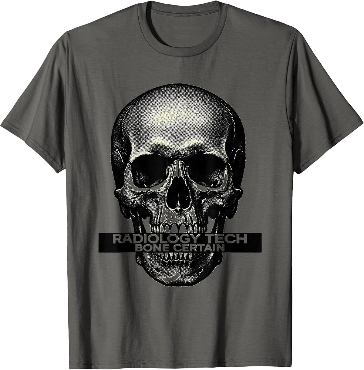 Radiology Tech Bone Certain Blackwork Dotwork Skeleton Humor T-Shirt - Asphalt Grey