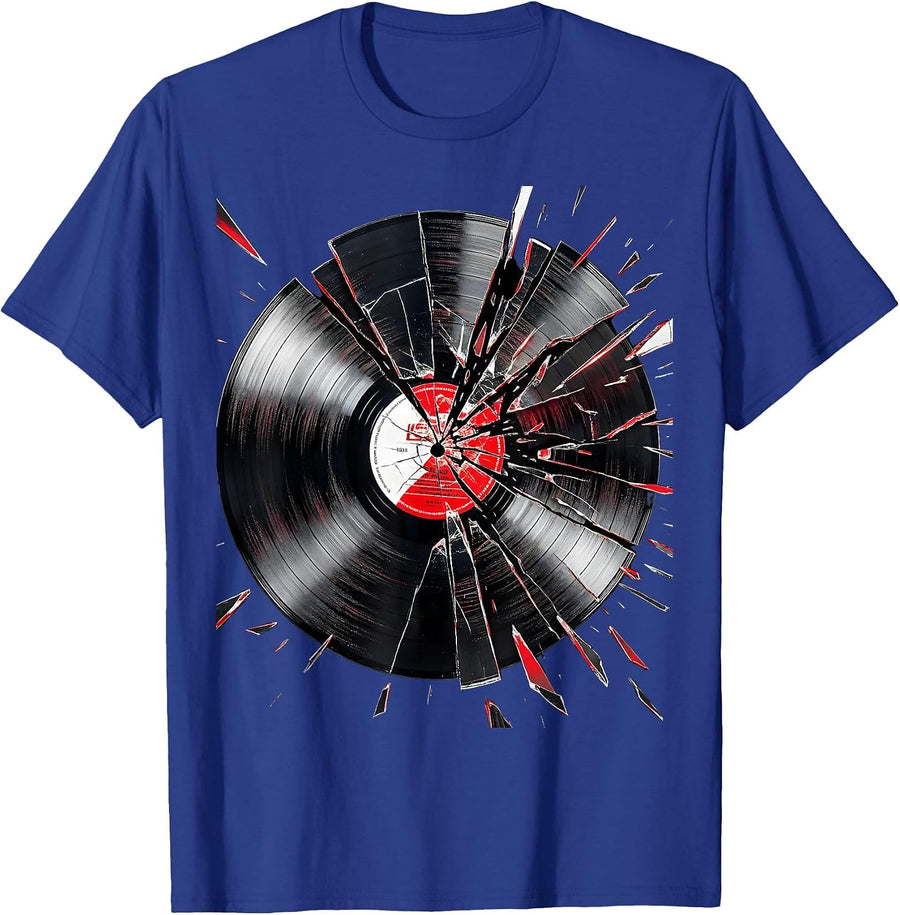 Shattered Vinyl Record Broken Music Art T-Shirt - Royal Blue
