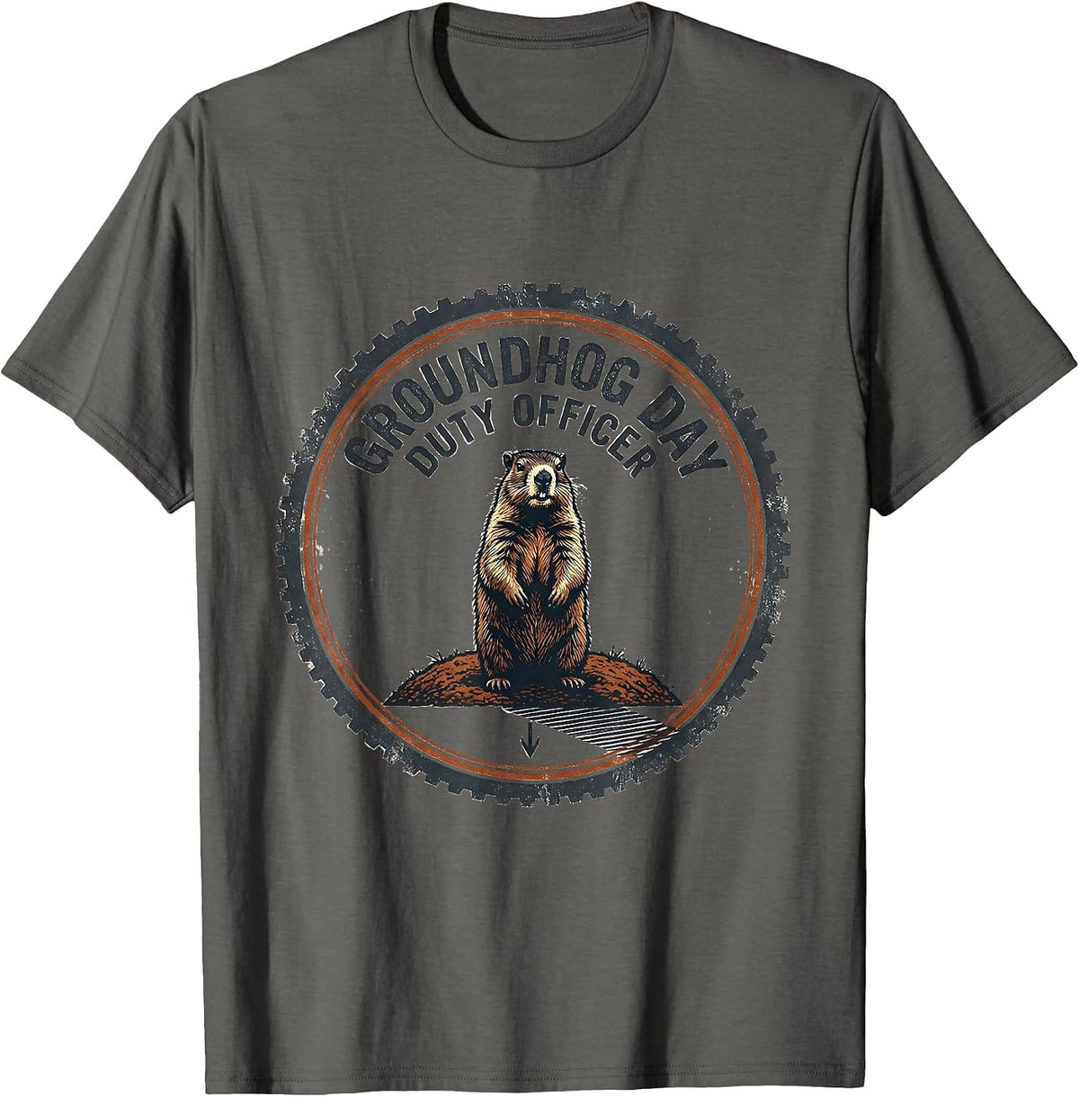 Men's Groundhog Day Duty Officer Vintage Funny Groundhog Day Gift T-Shirt - Asphalt Grey