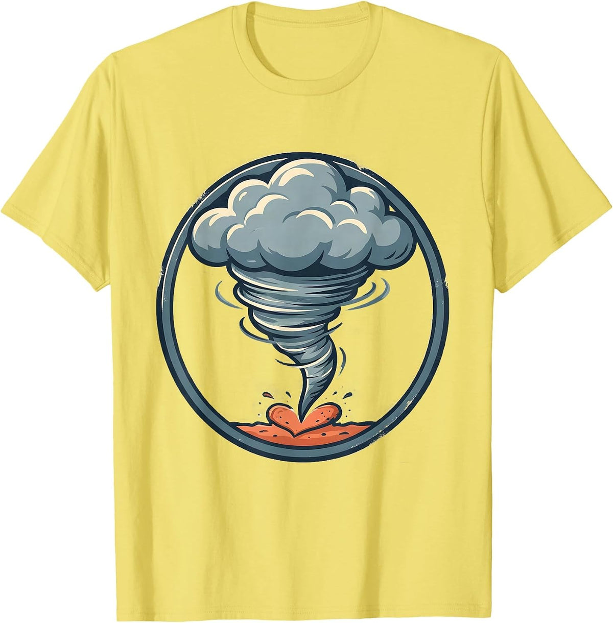Men's Round Tornado Badge Storm Chaser Meteorology Enthusiast T-Shirt - Lemon Yellow