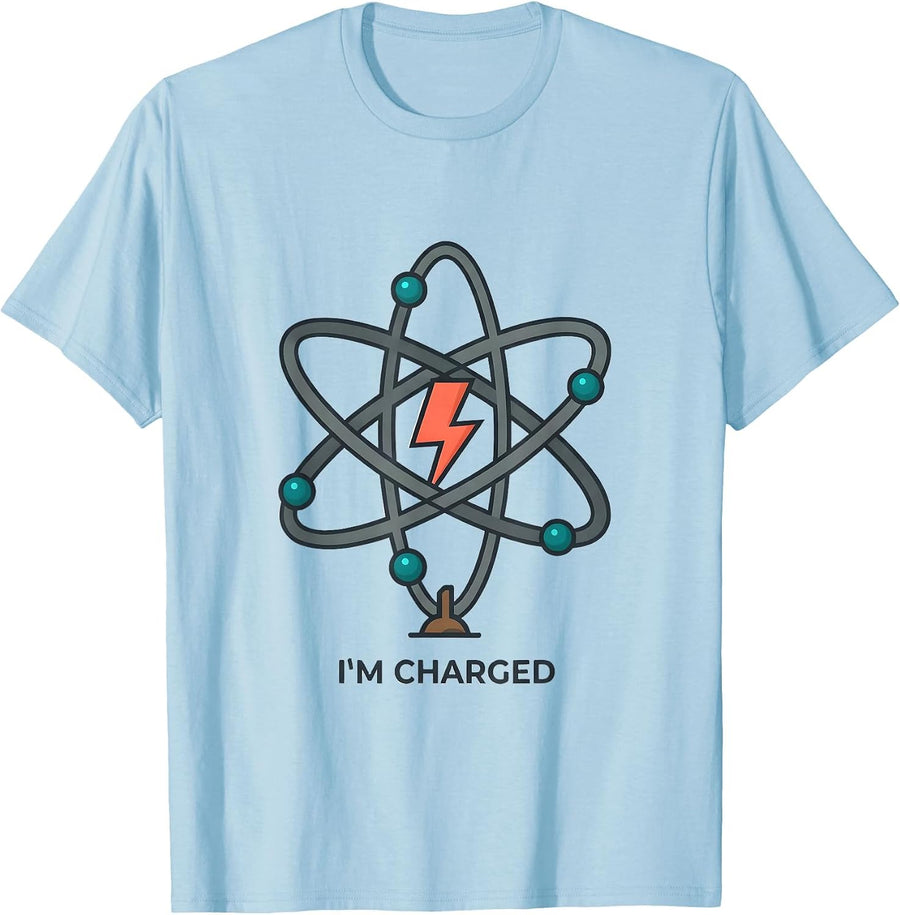 Men's I'm Charged Funny Chemistry Science Teacher Physics Humor T-Shirt - Baby Blue