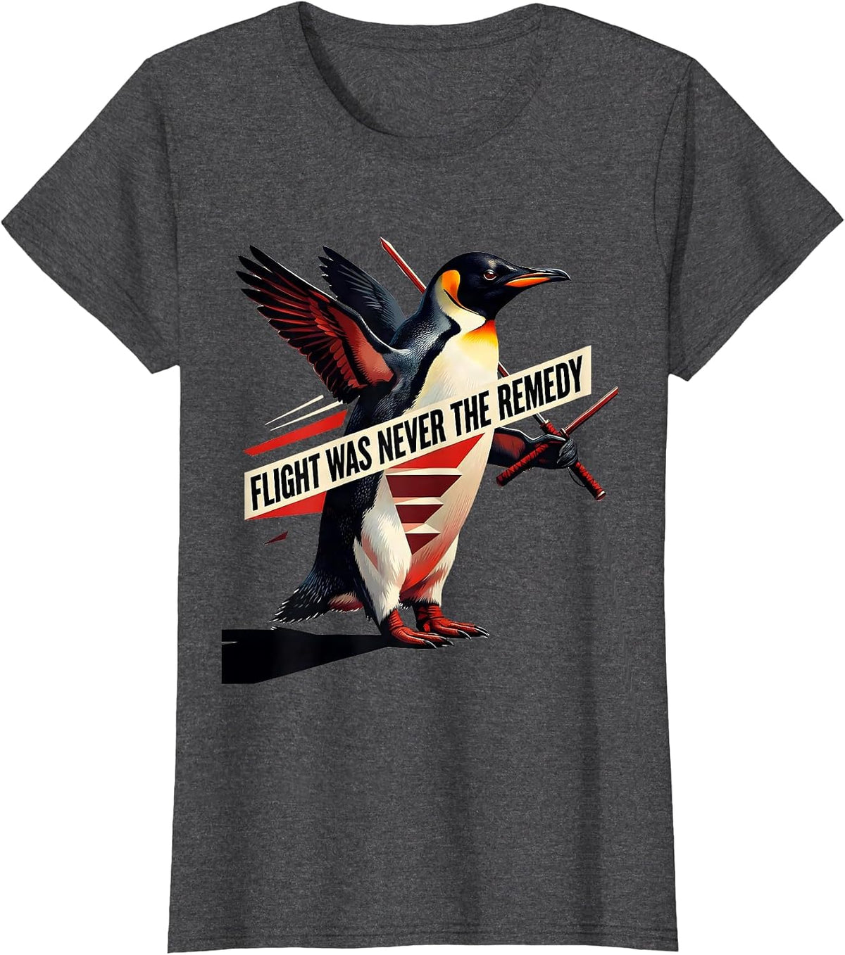 Women's Flight Was Never The Remedy Funny Penguin Martial Arts T-Shirt - Dark Heather Grey
