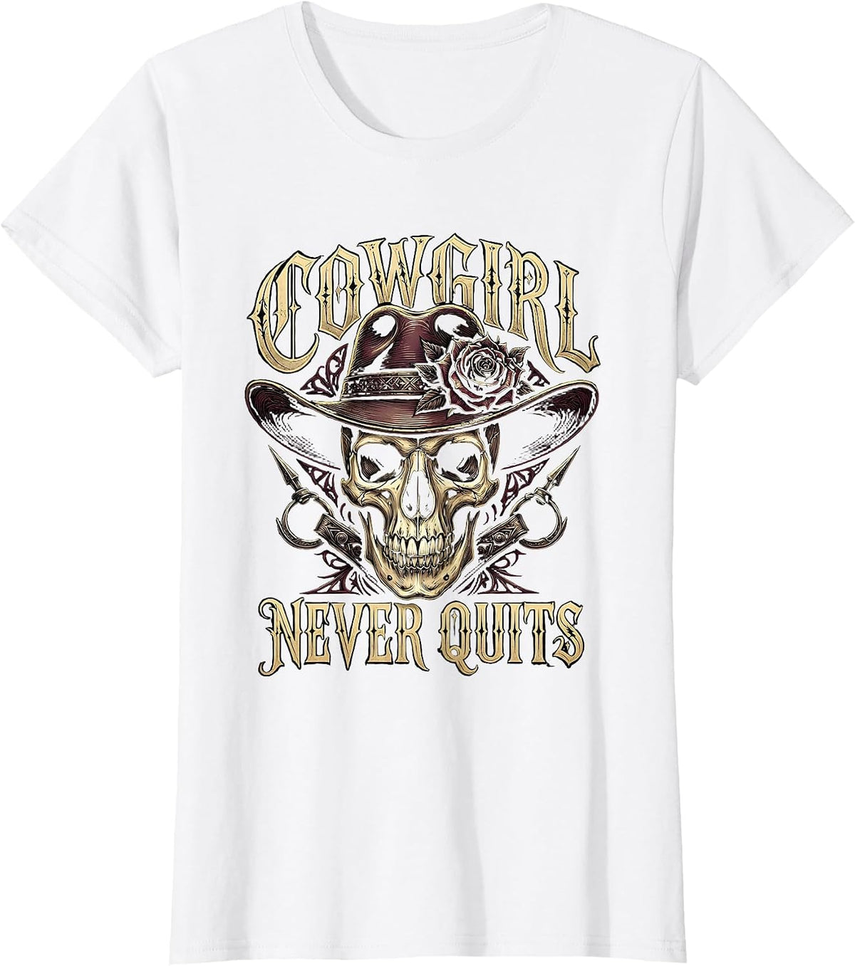 Cowgirl Never Quits Western Spirit Design T-Shirt - White