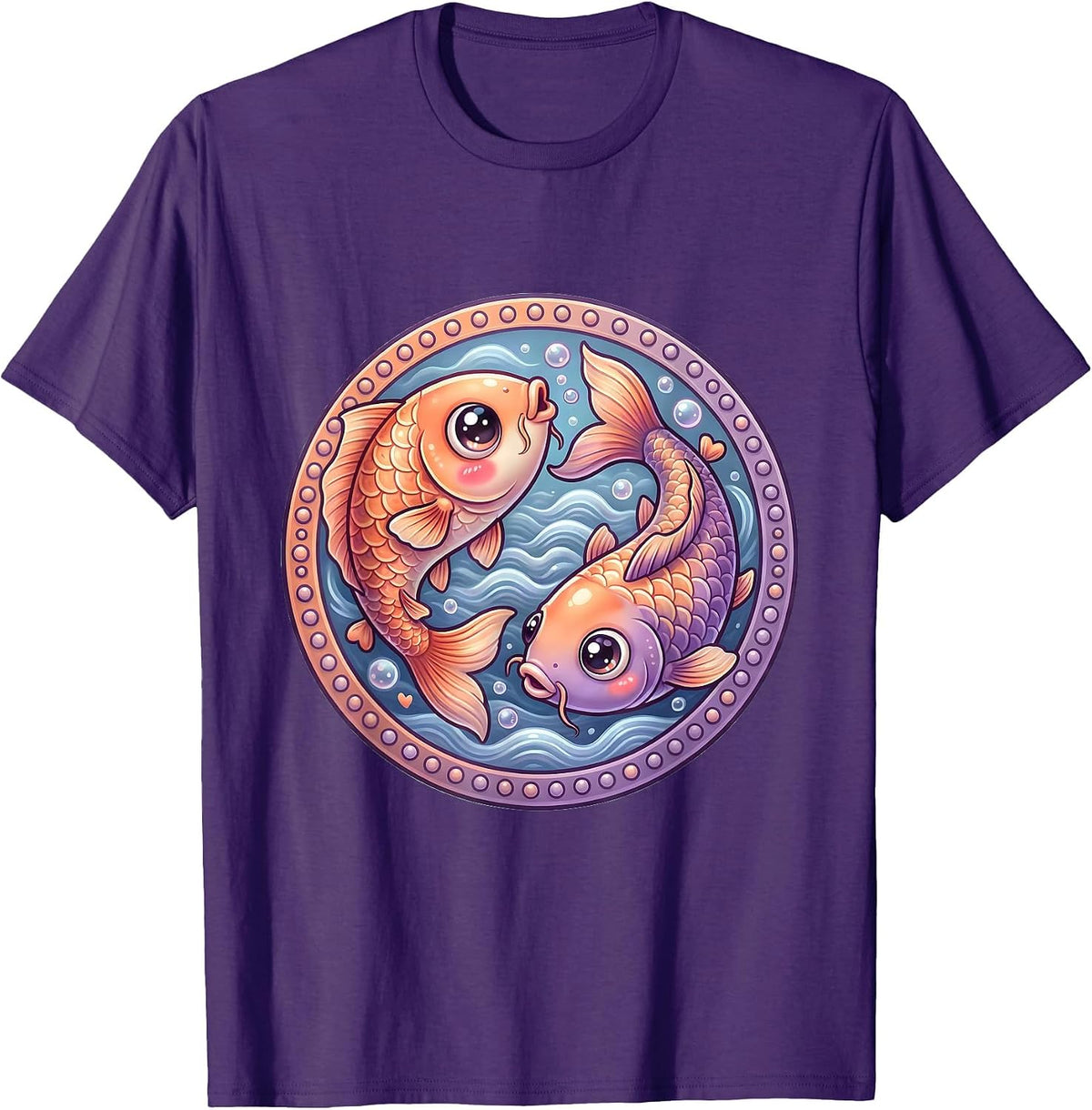 Twin Twin Day Mirrored Koi Fish Yin Yang Design T-Shirt - Purple