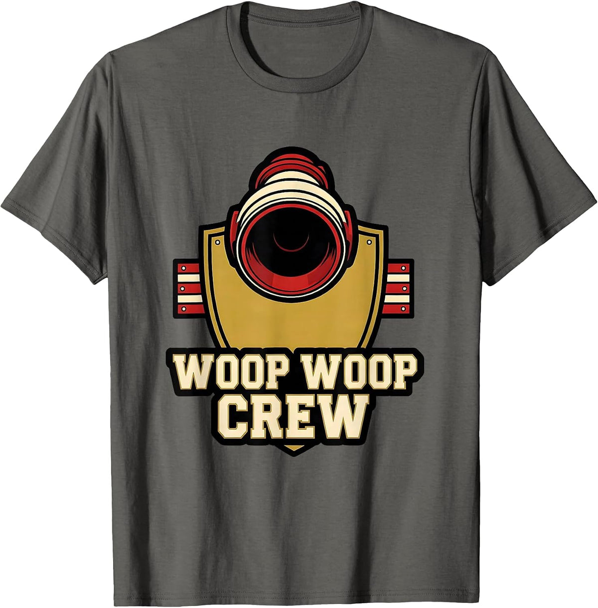 Men's Woop Woop Crew Sports Firefighter Humor Memorial Tribute T-Shirt - Asphalt Grey