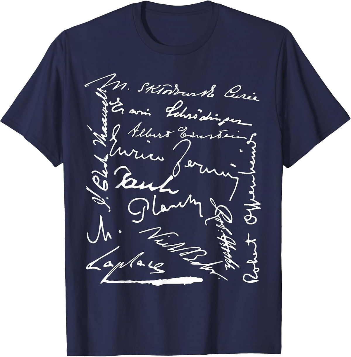 Signatures Physicists Physics Pauli Planck Laplace Curie T-Shirt - Navy Blue