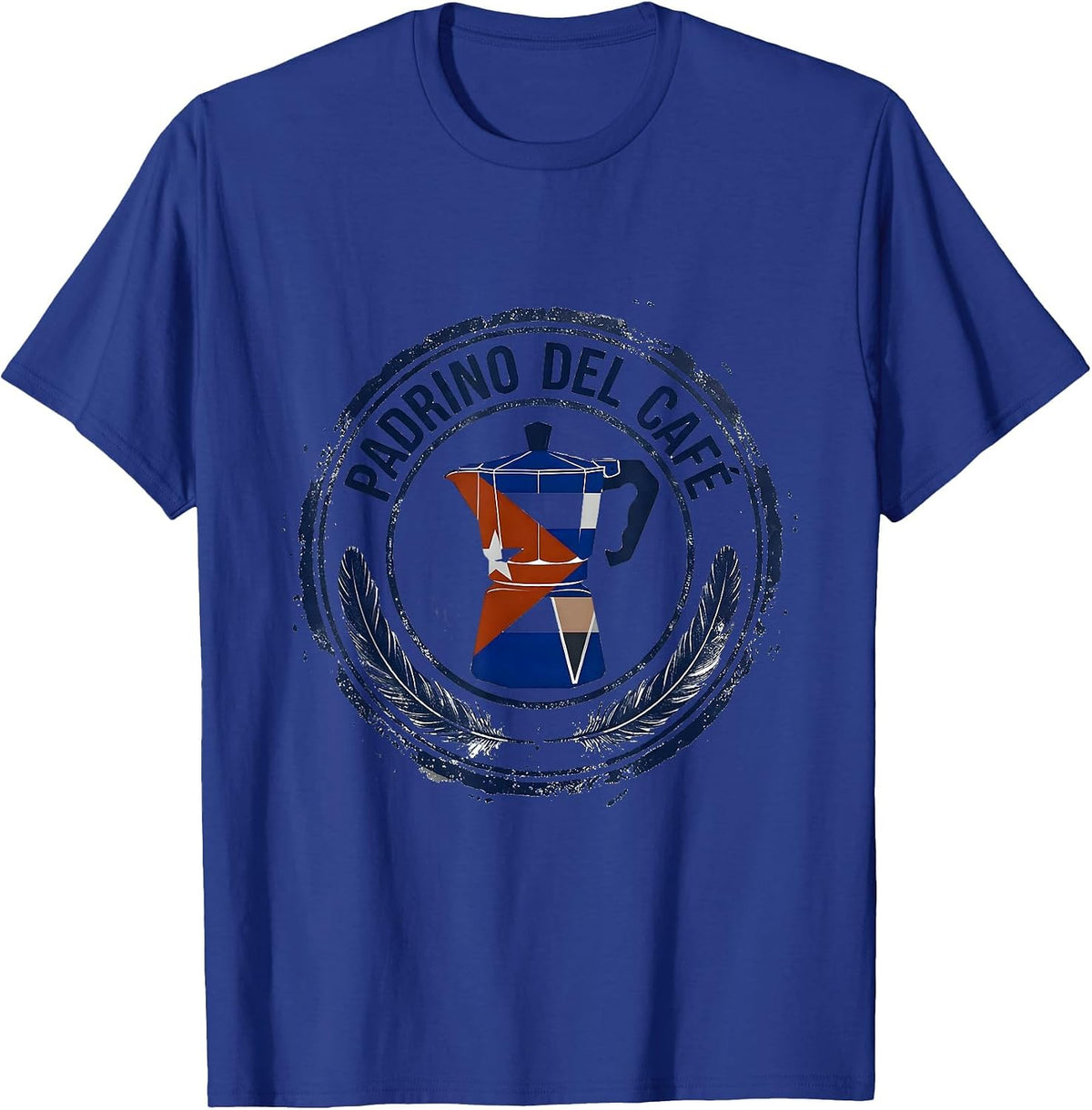 Men's Padrino Del Café Rubber Stamp Cuban Heritage Family Humor T-Shirt - Royal Blue