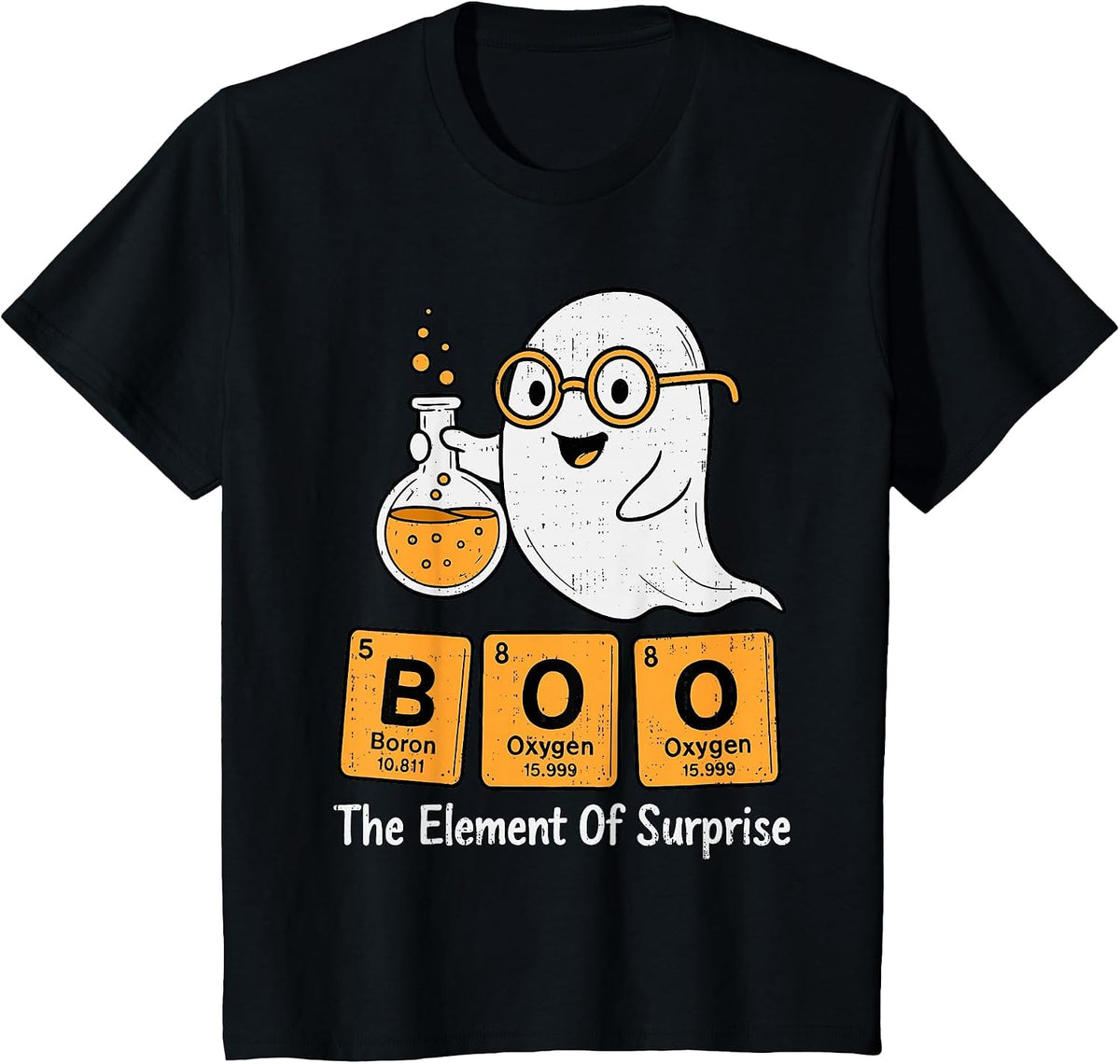 Boo Ghost Chemistry Pun Science Periodic Table Halloween T-Shirt - Black