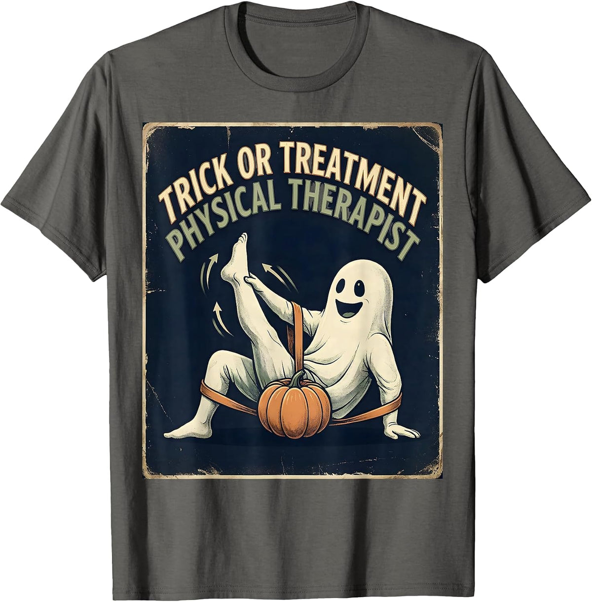 Men's Trick Or Treatment Physical Therapist Vintage Halloween PT T-Shirt - Asphalt Grey