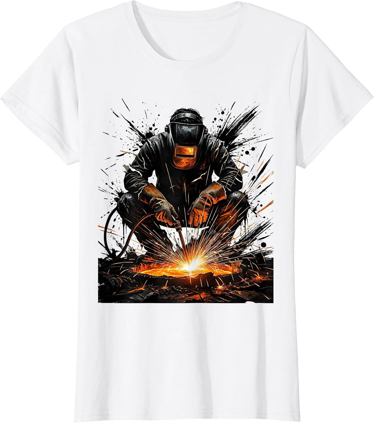 Women's Welder Crouched Over Glowing Weld Pool Graphic T-Shirt - White