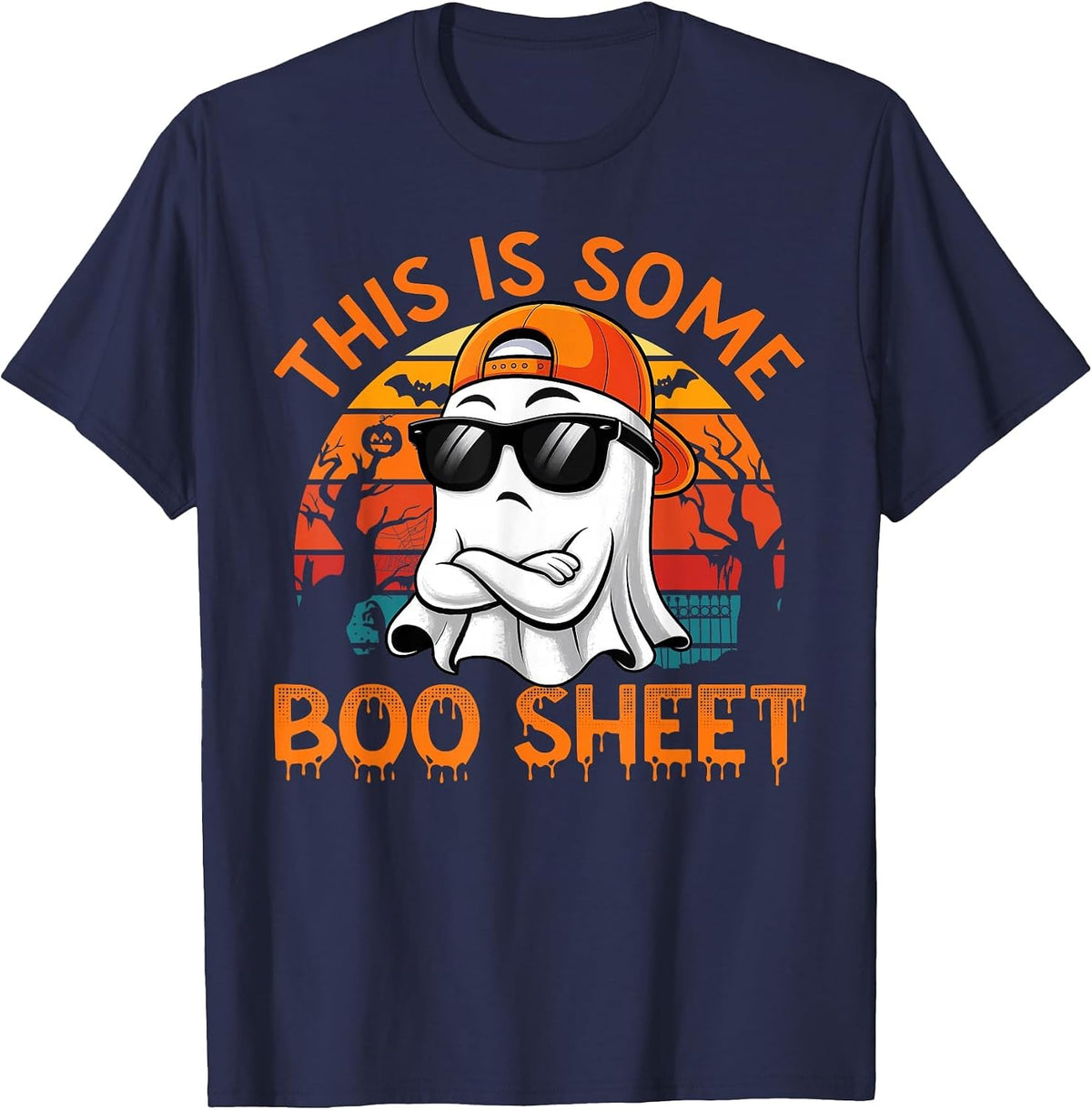 Funny Halloween This is Some Boo Sheet Ghost Retro Men Boys T-Shirt - Navy Blue