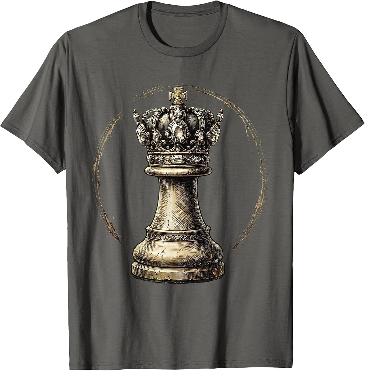Men's Queen Chess Piece 50th Birthday Jeweled Crown T-Shirt - Asphalt Grey