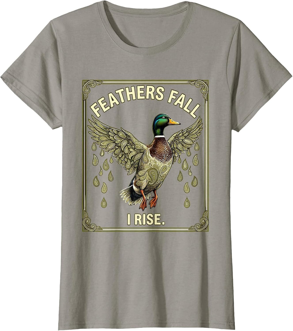 Women's Feathers Fall I Rise Duck Camo Hunting Design T-Shirt - Slate Grey
