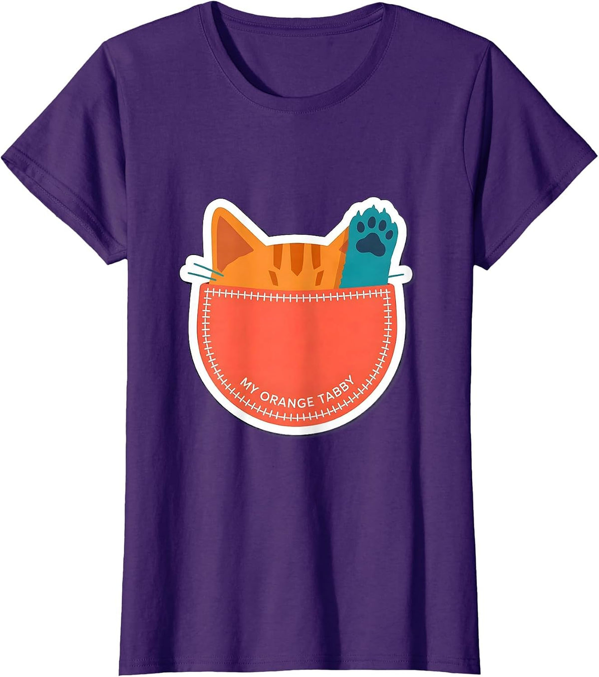 Women's My Orange Tabby Cute Cat Pocket Peeking Pet Lover Gift T-Shirt - Purple