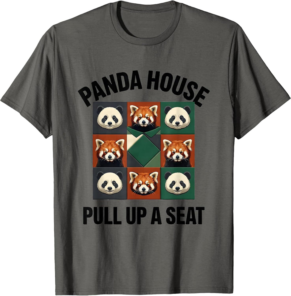 Men's Panda House Pull Up A Seat Funny Animal Lover Novelty T-Shirt - Asphalt Grey