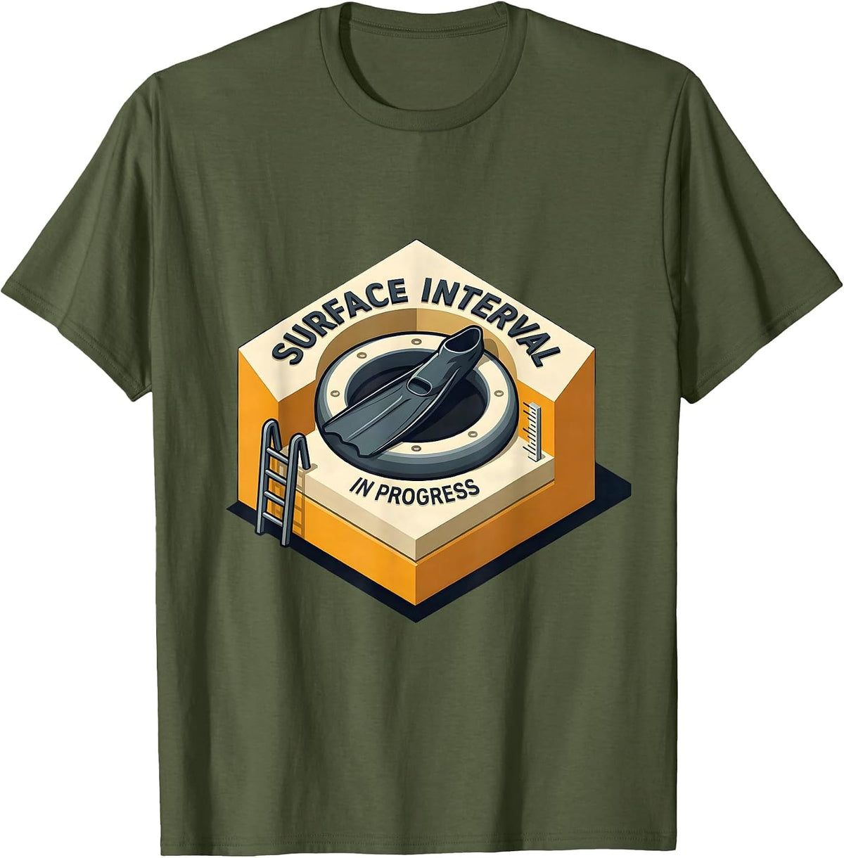 Men's Surface Interval In Progress Funny Scuba Diver Humor T-Shirt - Olive Green