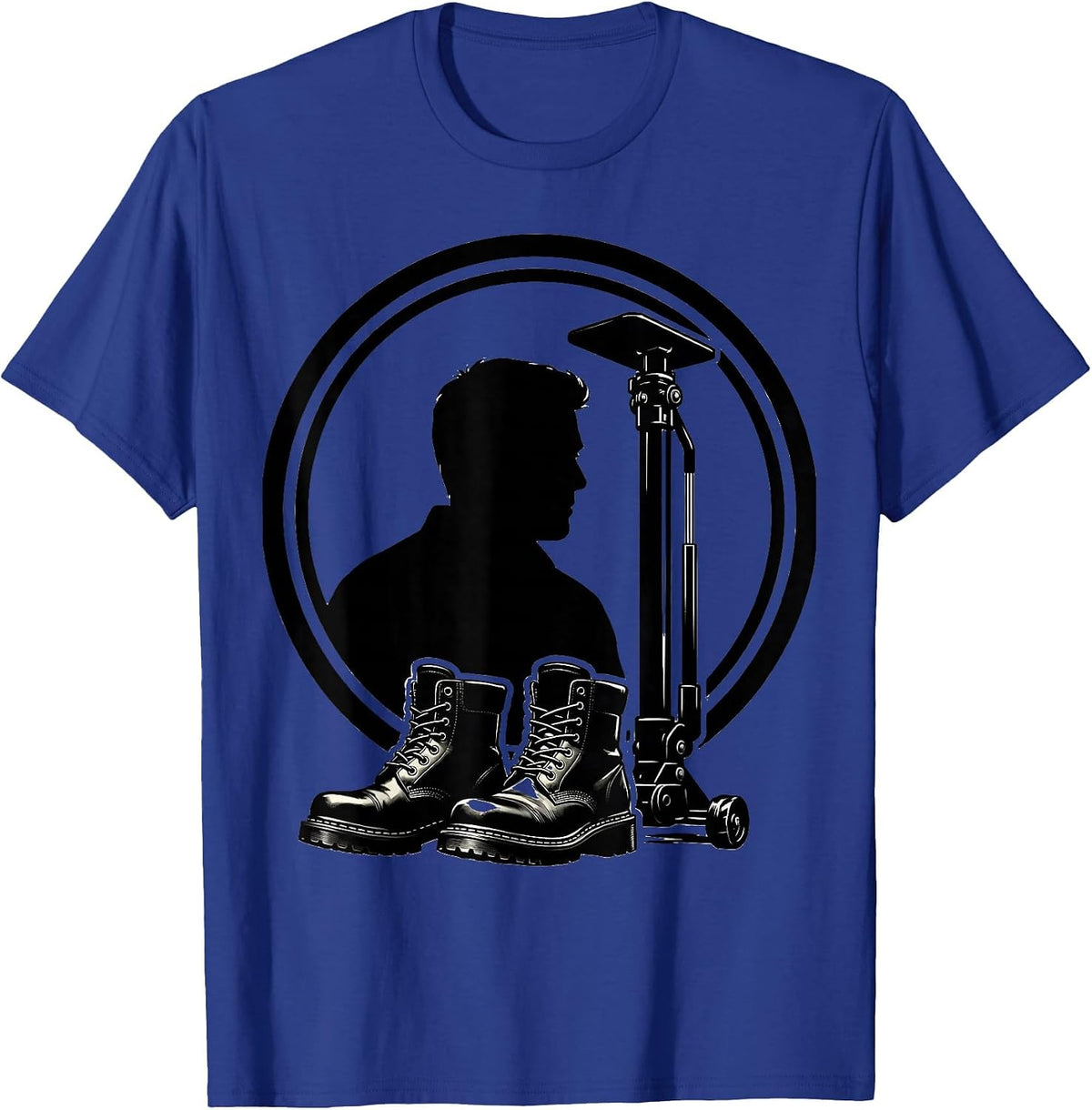 Oil-Stained Boots and Car Jack Mechanic Graphic T-Shirt - Royal Blue
