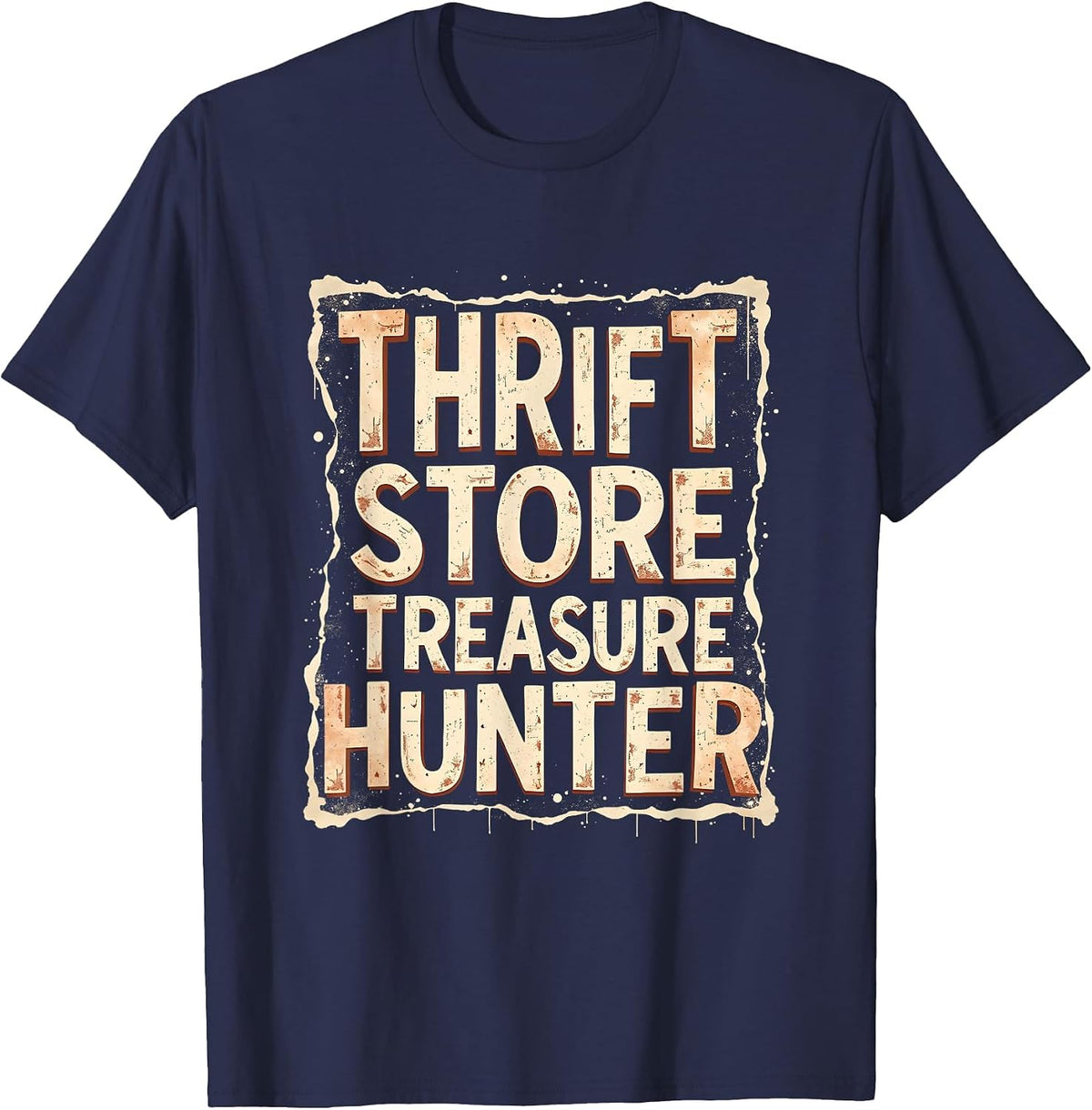 Thrift Store Treasure Hunter Grunge Design T-Shirt - Navy Blue