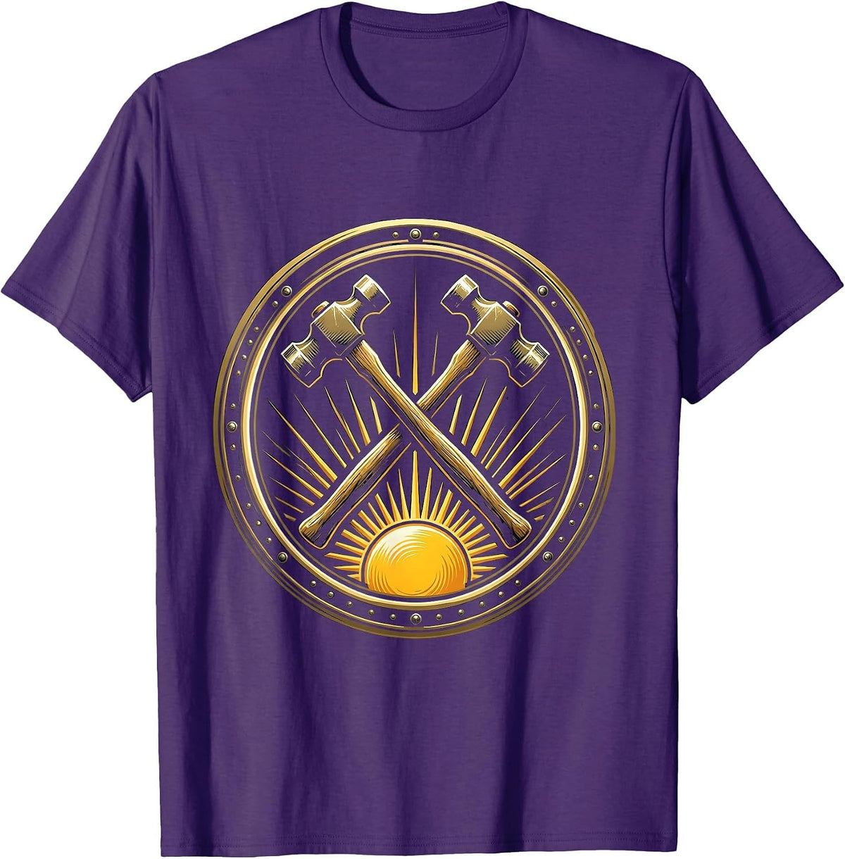 Labor Day Crossed Hammers Rising Sun Graphic T-Shirt - Purple