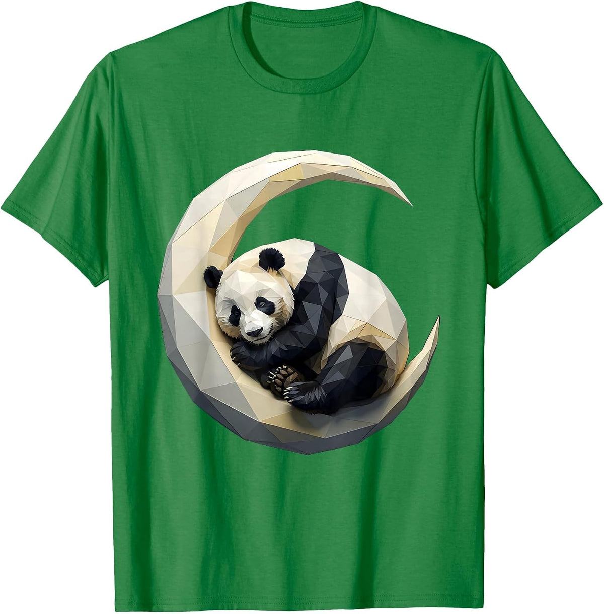 Men's Sleeping Panda Crescent Moon Cute Graphic Tee T-Shirt - Kelly Green