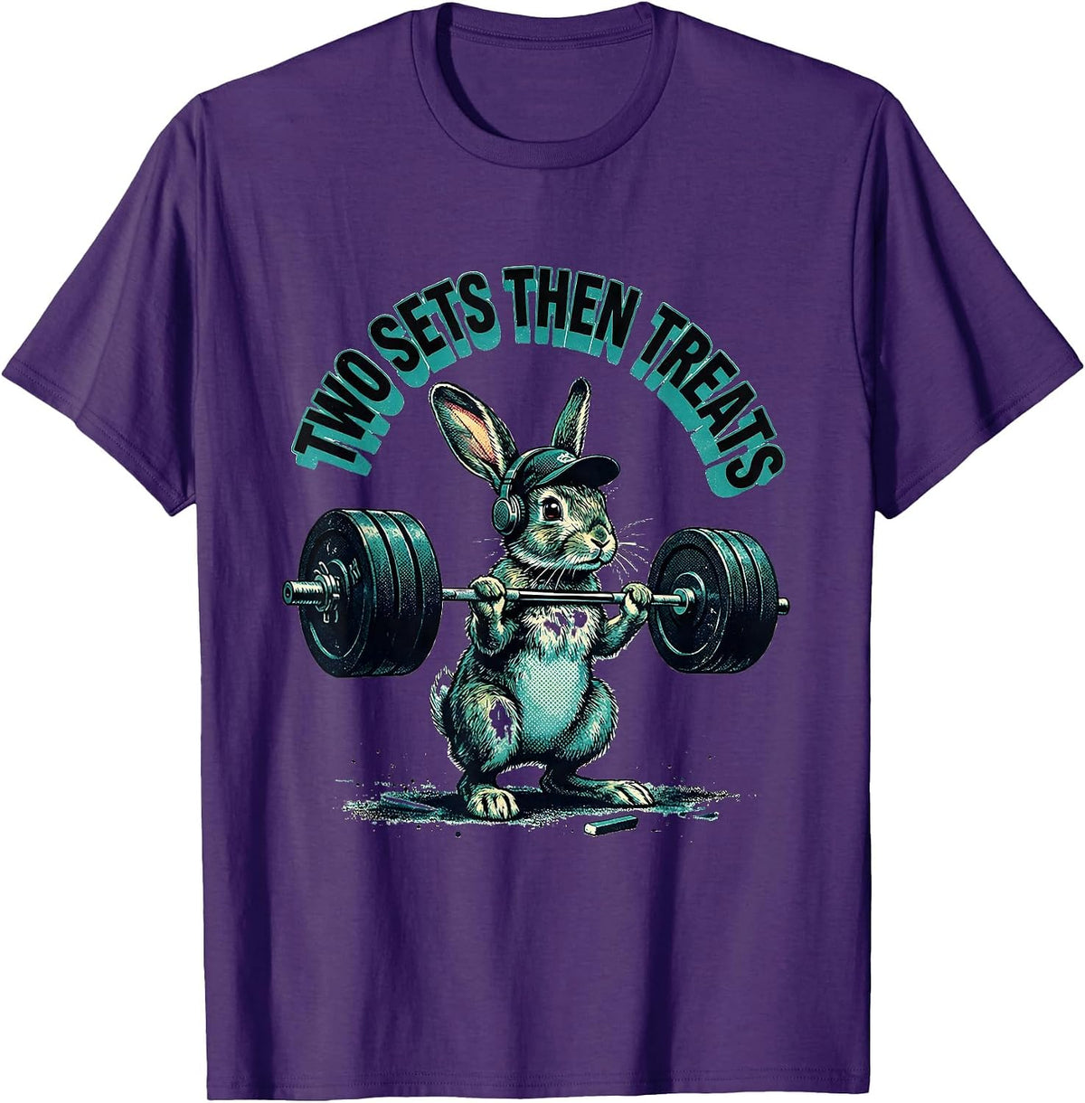 Men's Two Sets Then Treats Funny Gym Cat Weightlifting Meme T-Shirt - Purple