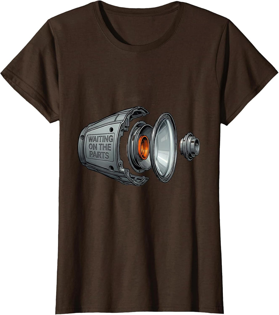 Women's Waiting On The Parts Funny Mechanic Skeleton Auto Repair T-Shirt - Brown