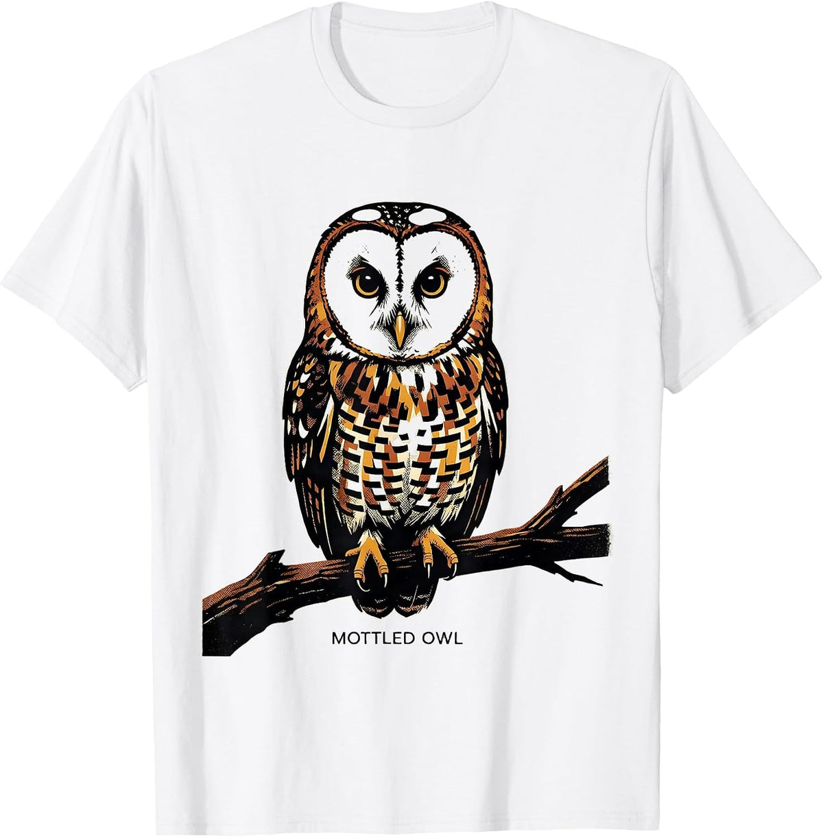 Men's Mottled Owl Screenprint Vintage Bird Lover Nature Art T-Shirt - White