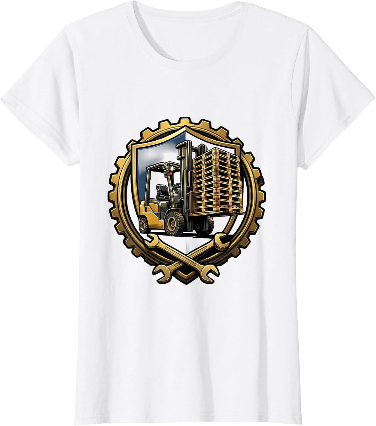Labor Day Forklift Stacked Pallets Illustration T-Shirt - White