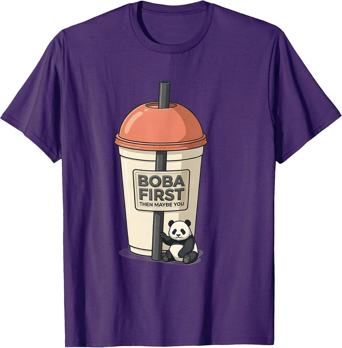 Boba First, Then Maybe You Cute Kawaii Panda Anime Bubble T-Shirt - Purple