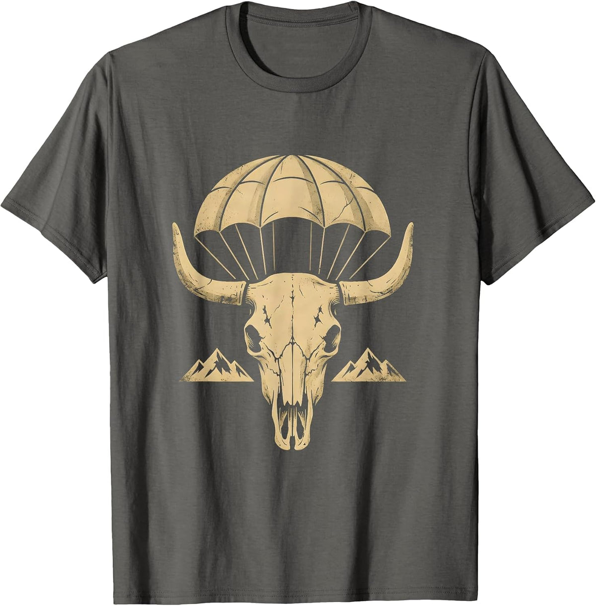 Freedom Parachute Over Mountain Range Long Sleeve T-Shirt - Asphalt Grey