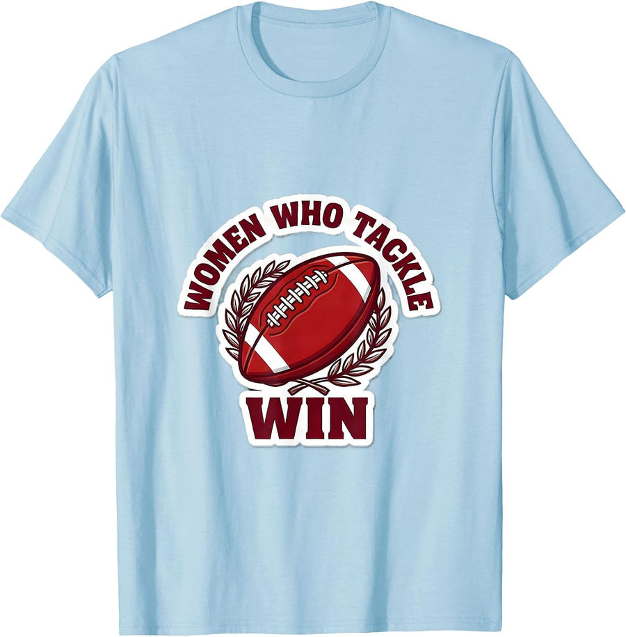 Men's Women Who Tackle Win Rugby Graphic Design T-Shirt - Baby Blue