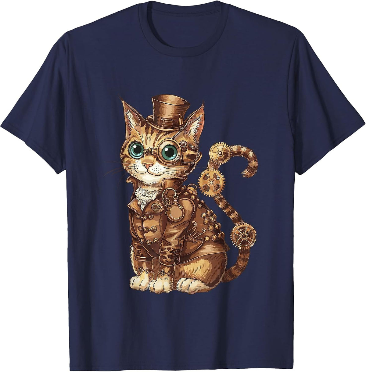 Steampunk Cat Steampunk Art Cat Lover T-Shirt - Navy Blue