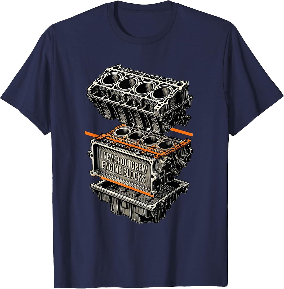 Men's I Never Outgrew Engine Blocks Funny Mechanic Garage Gift T-Shirt - Navy Blue