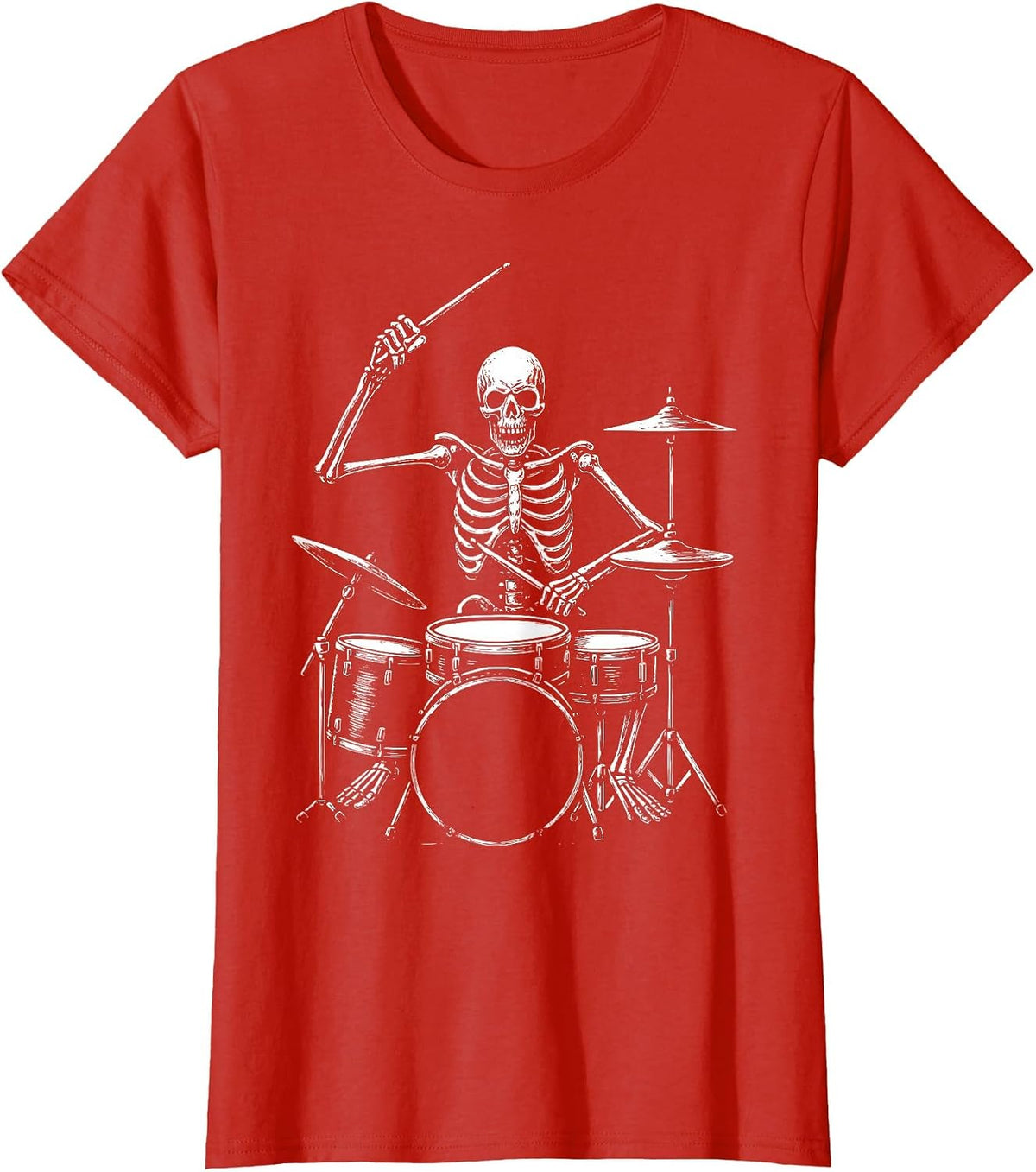 Skeleton Drummer Drums T-Shirt - Red