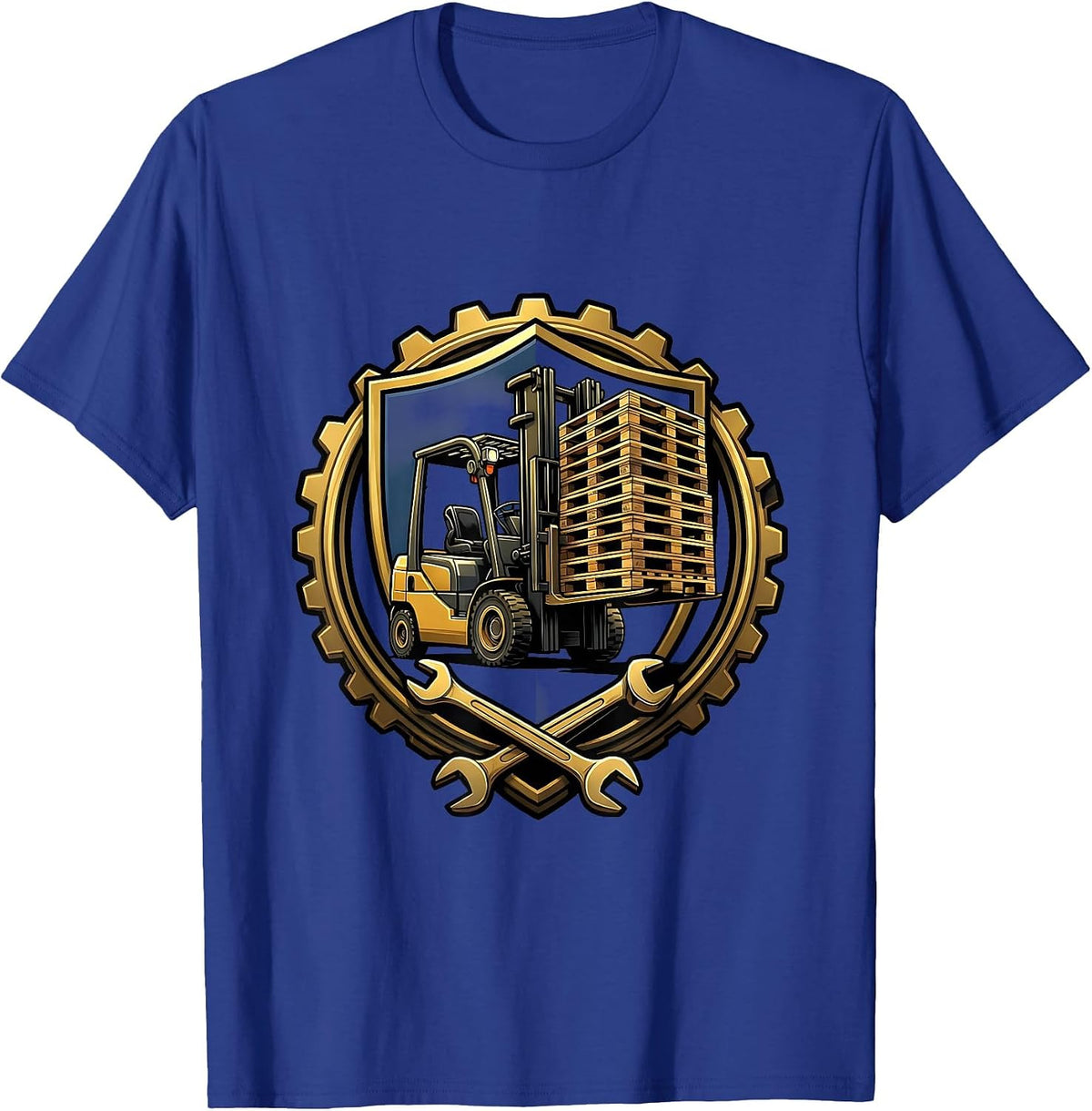 Labor Day Forklift Stacked Pallets Illustration T-Shirt - Royal Blue