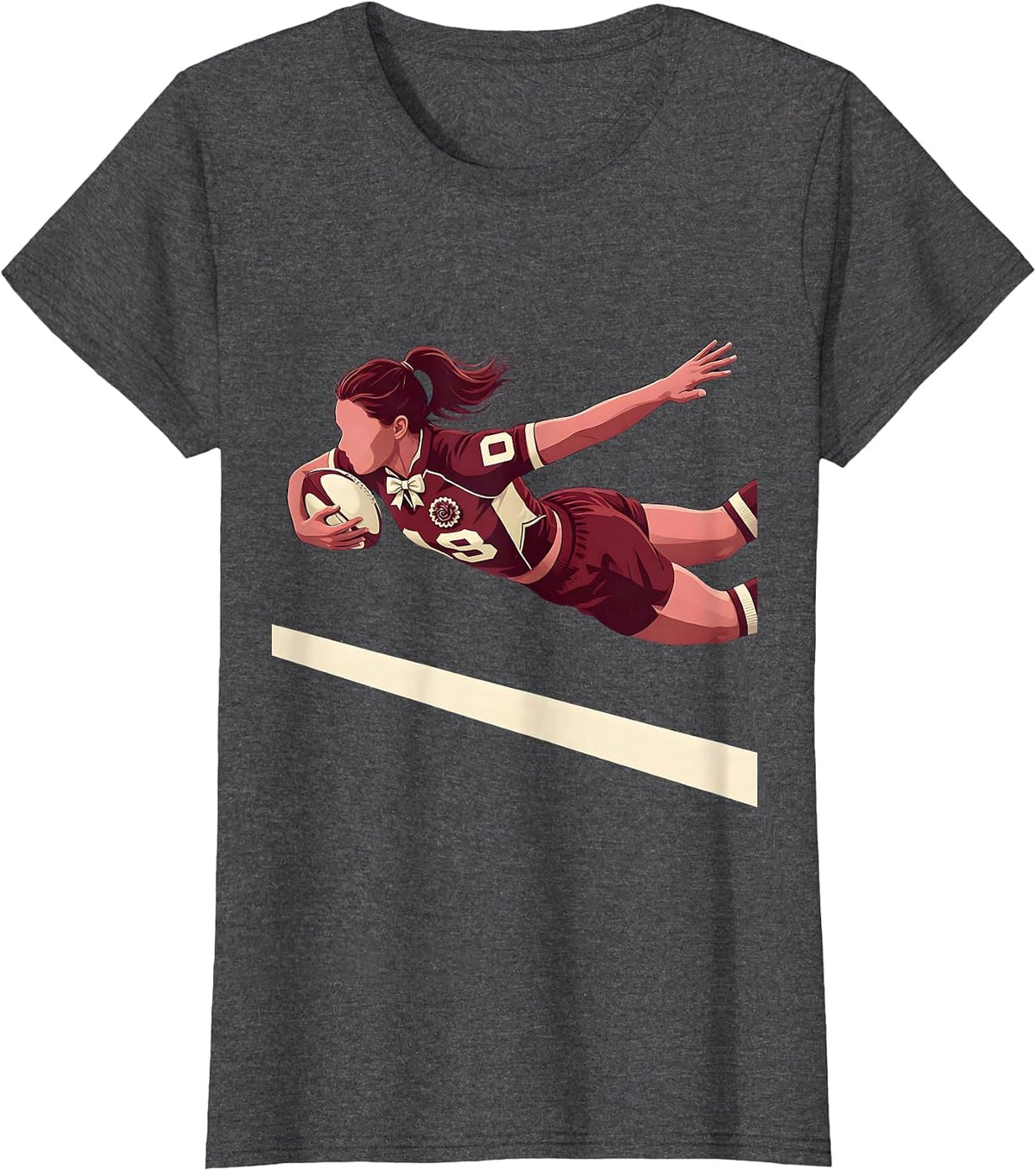 Women's Rugby Try Line Dive Graphic Tee T-Shirt - Dark Heather Grey