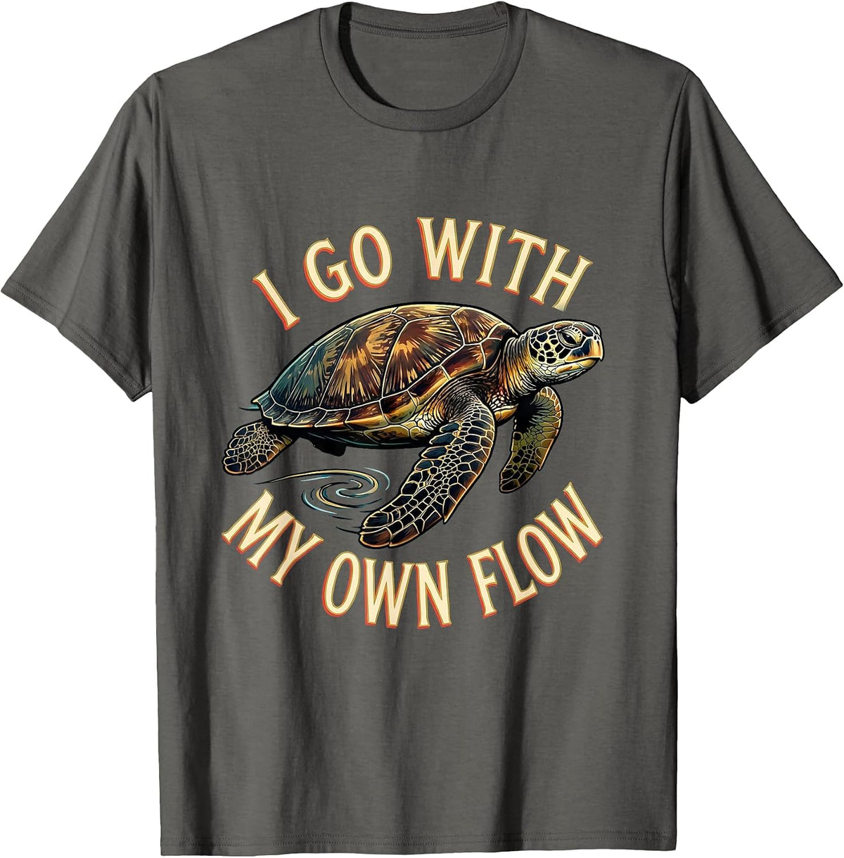 Men's I Go With My Own Flow Sea Turtle Ocean Animal Lover Gift T-Shirt - Asphalt Grey