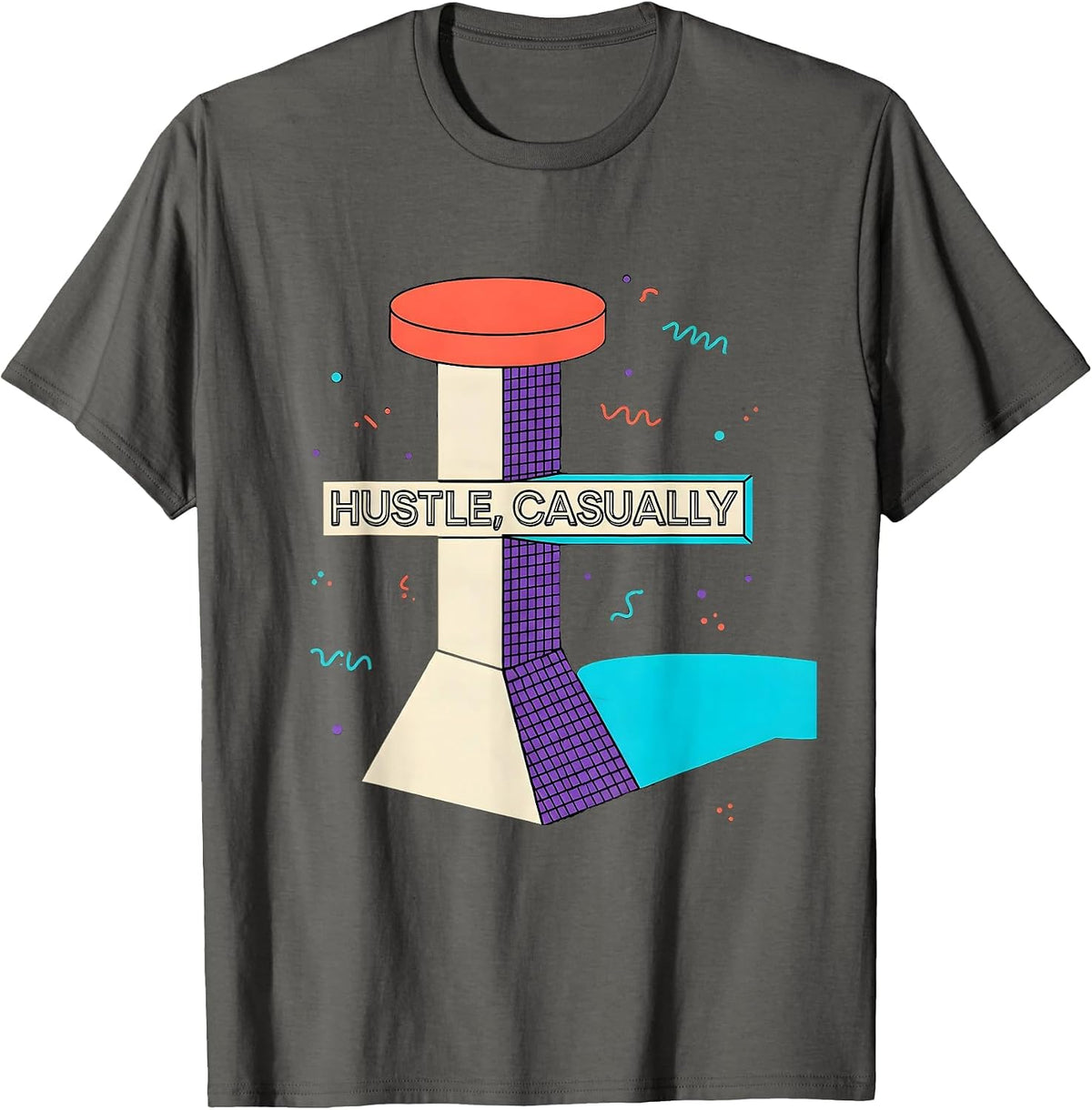 Men's Hustle, Casually Funny Old School Gangsta Rap Slang Hip Hop T-Shirt - Asphalt Grey
