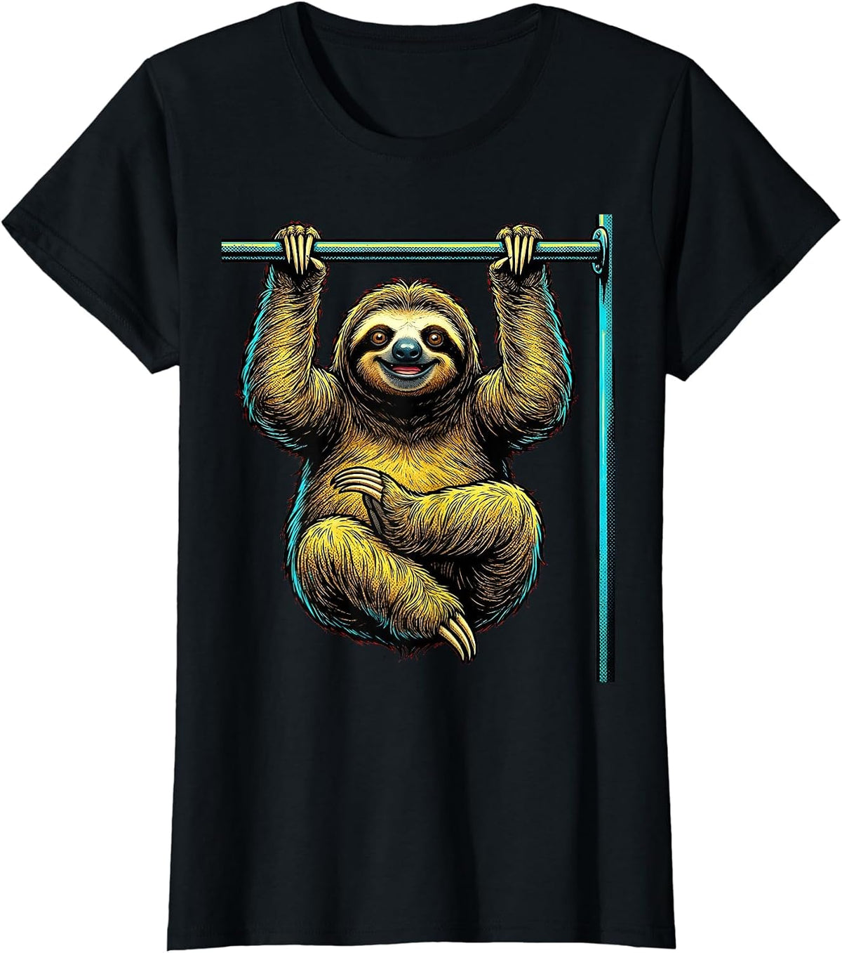 Lazy Sloth Pull-Up Bar Funny Workout Graphic T-Shirt - Black