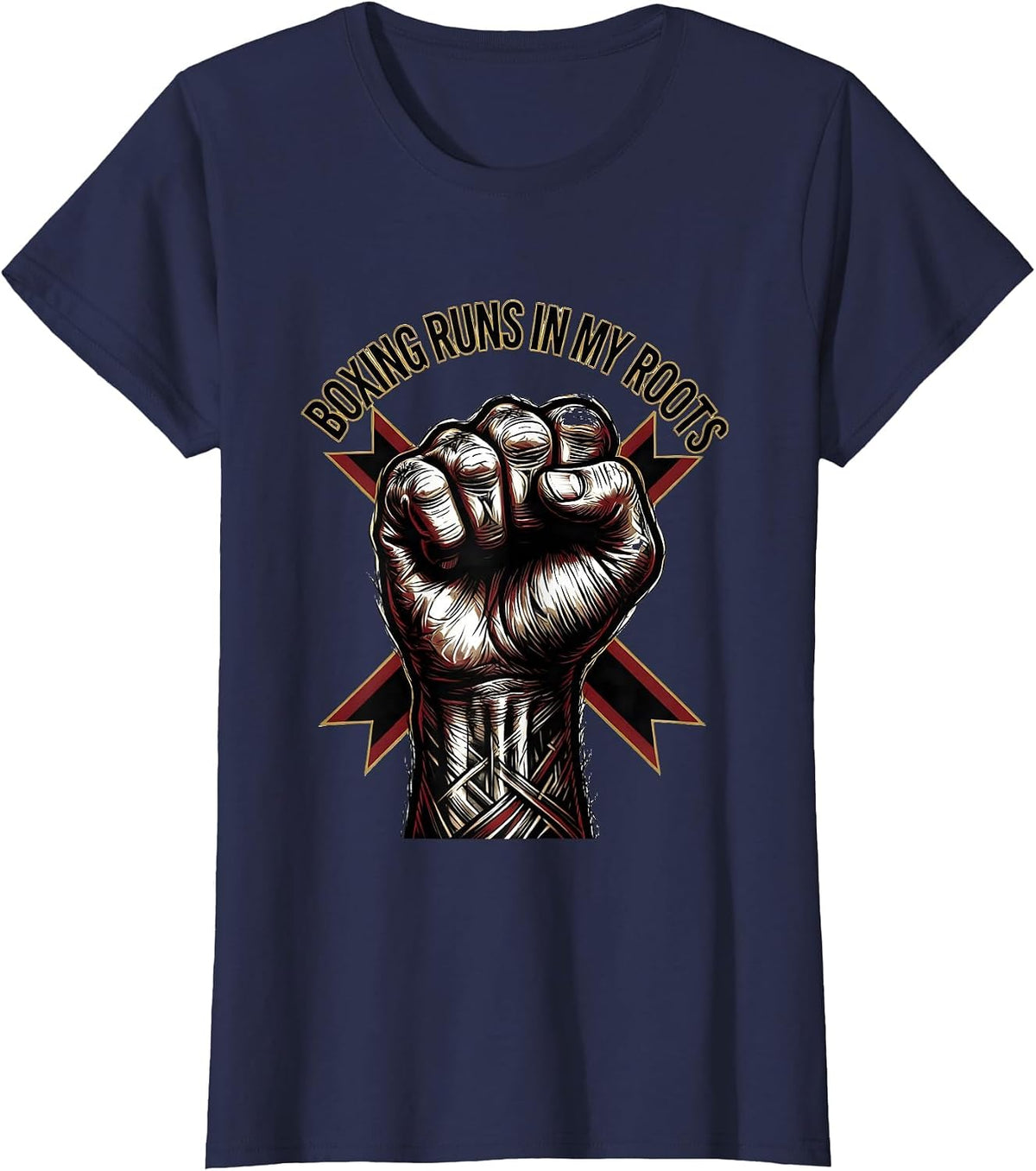 Women's Boxing Runs In My Roots Tattoo Boxing Fan Gift Boxer Pride T-Shirt - Navy Blue