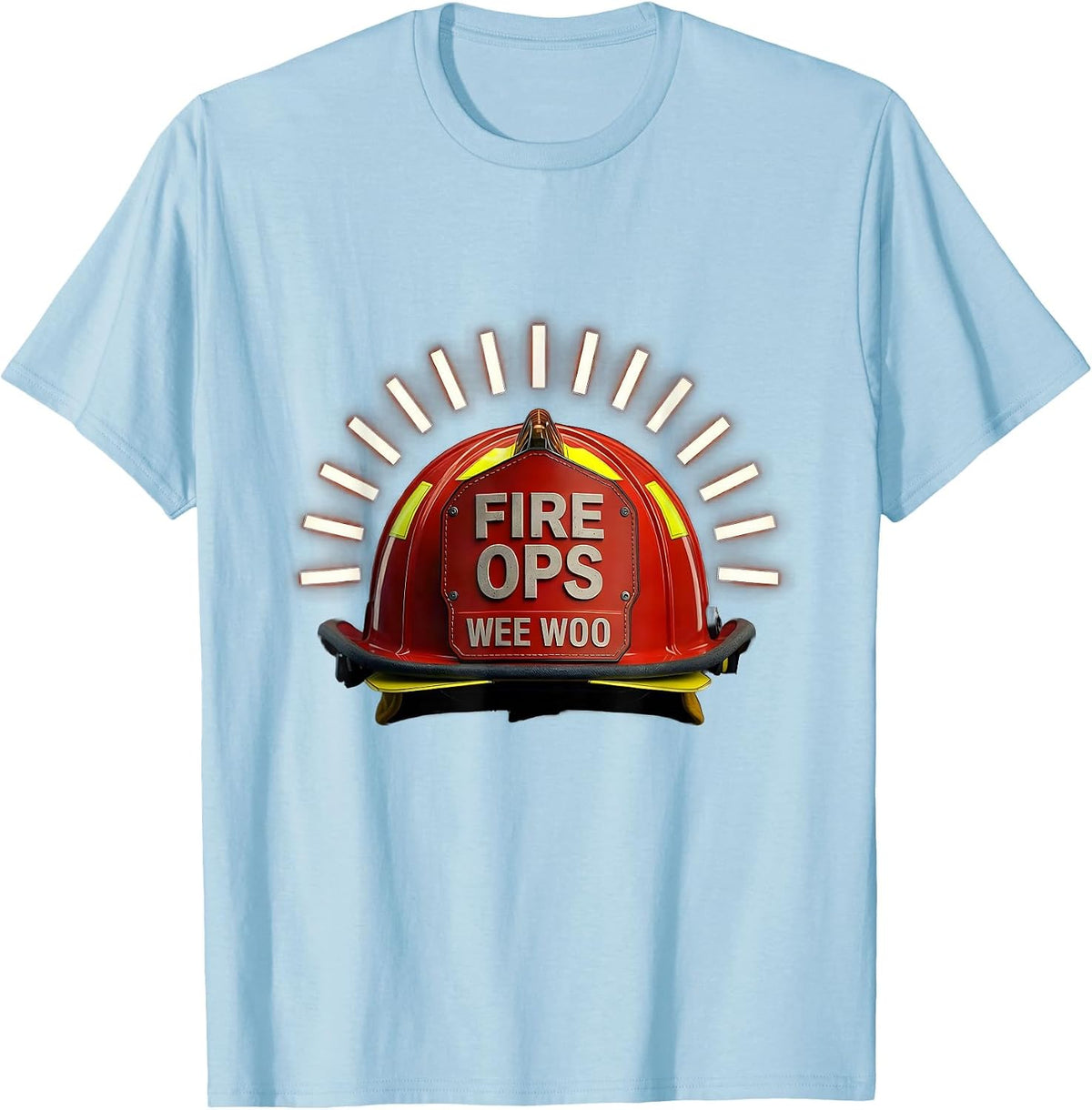 Men's FIRE OPS WEE WOO Funny Firefighter Badge Humor T-Shirt - Baby Blue