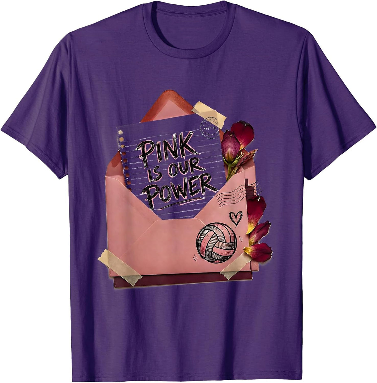 Pink Is Our Power Volleyball Pink Out Design T-Shirt - Purple