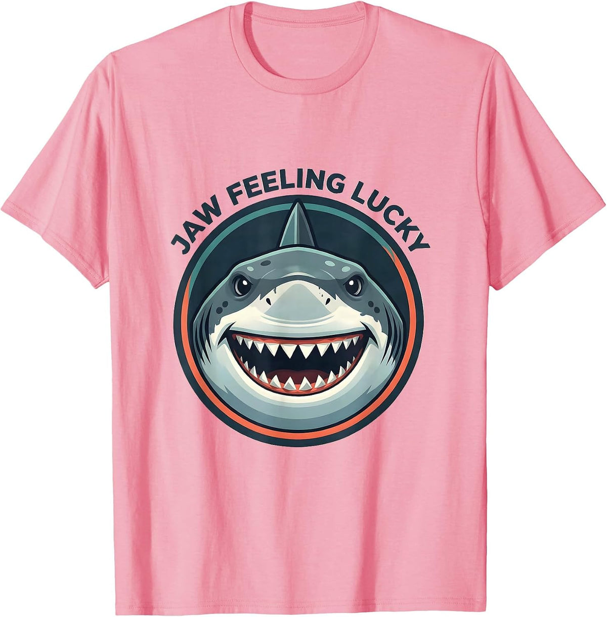 Men's Jaw Feeling Lucky Funny Shark Lover Ocean Wildlife Humor T-Shirt - Pink