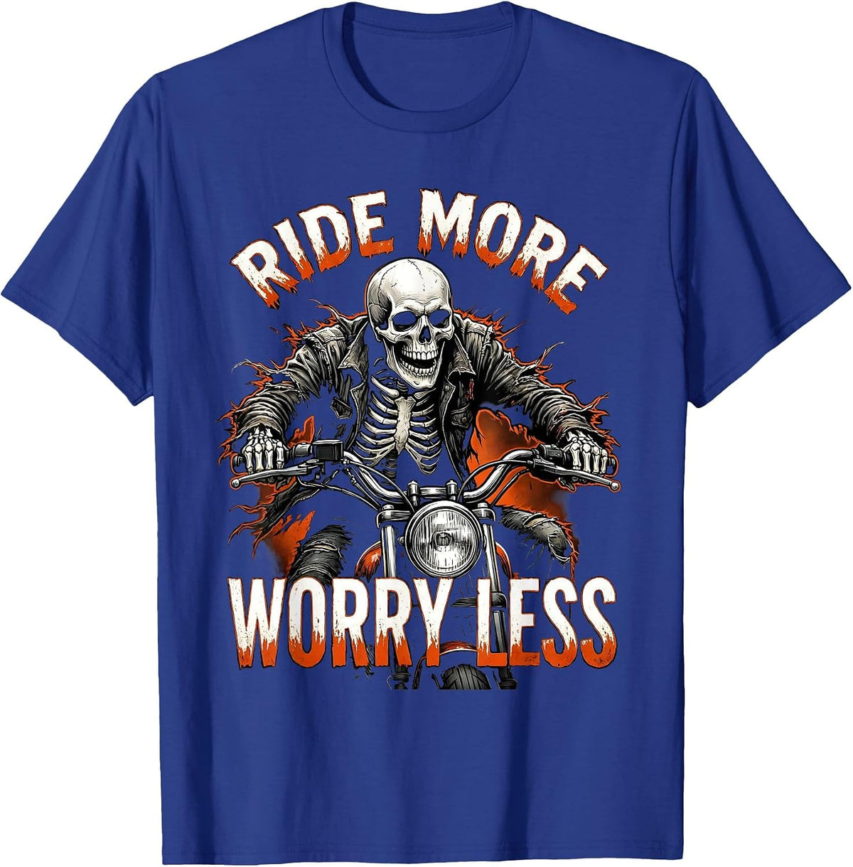 Men's Ride More Worry Less Motorcycle Design T-Shirt - Royal Blue